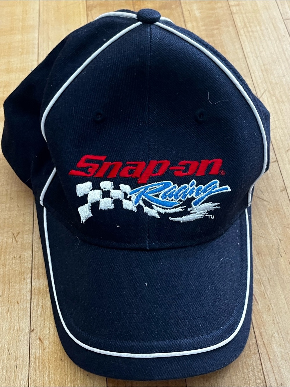 Vintage Snap On Racing Embroidered Hat Black White Piping Baseball Cap Choko